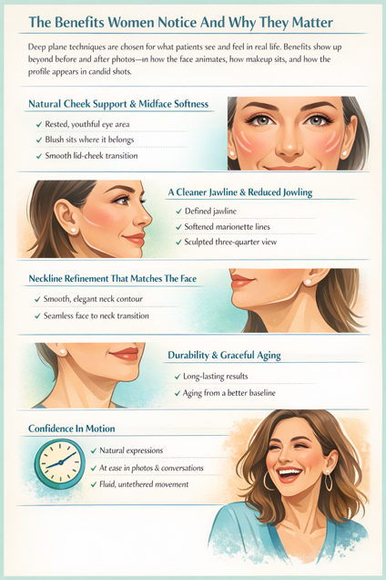 Benefits Of A Deep Plane Facelift Infographic by Dr Thomas Sterry