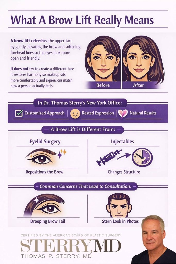 Brow lift benefits NYC infograph by Dr STerry -What a brow lift really means infographics