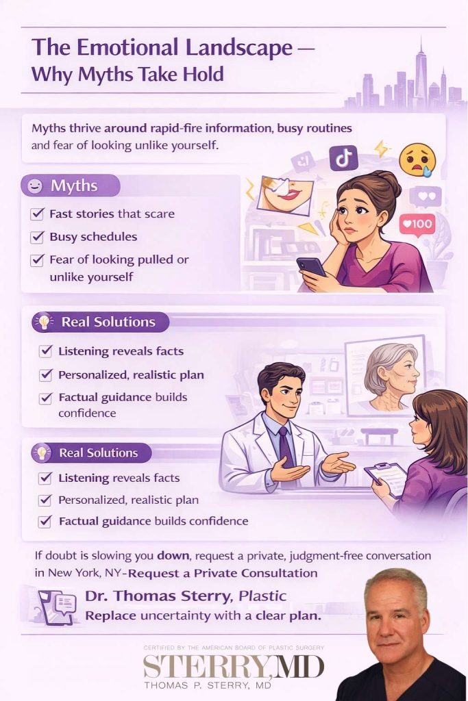 The Emotional Landscape - Why Myths Take Hold - Common facelift myths explained by NYC facelift surgeon Dr. Thomas Sterry